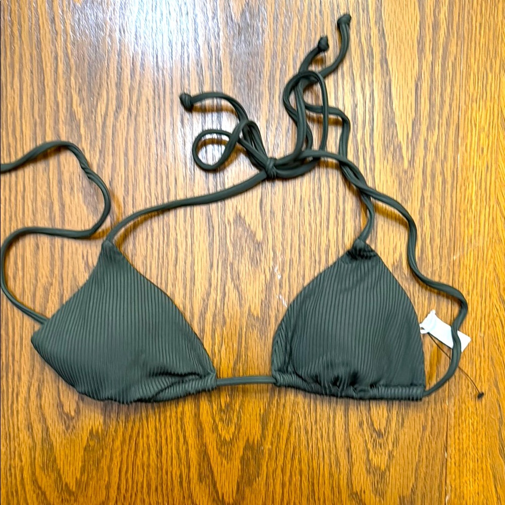 Volcom Deep Green Ribbed Bikini Top